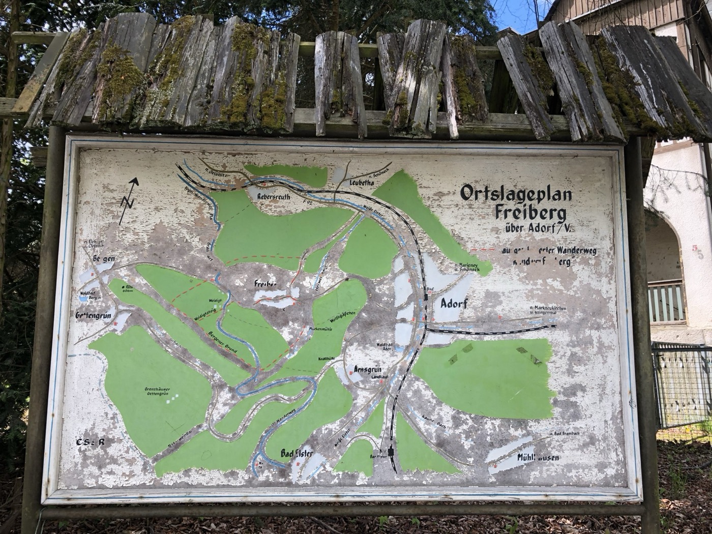 Handgemalter Ortslageplan von Freiberg